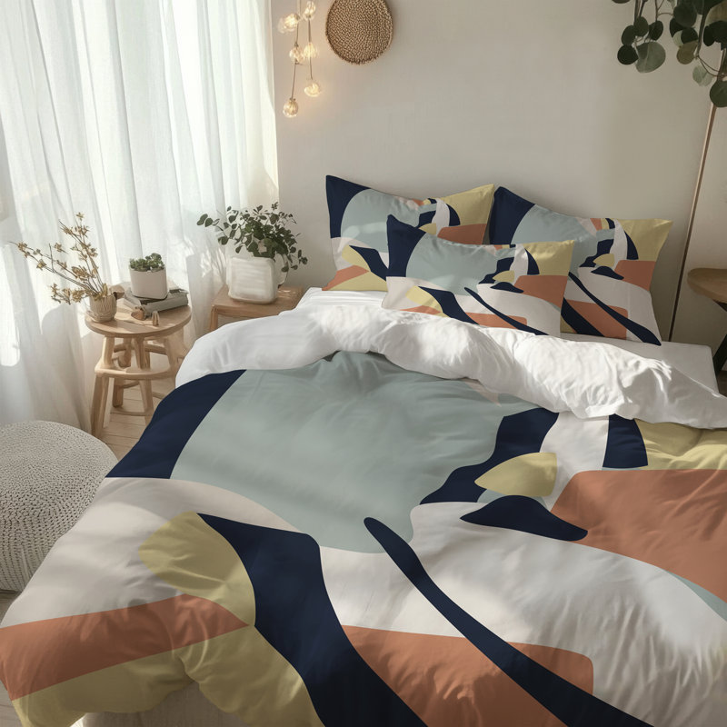 Modern Abstract Comforter Set, King Comforter + 2 King Pillow Shams