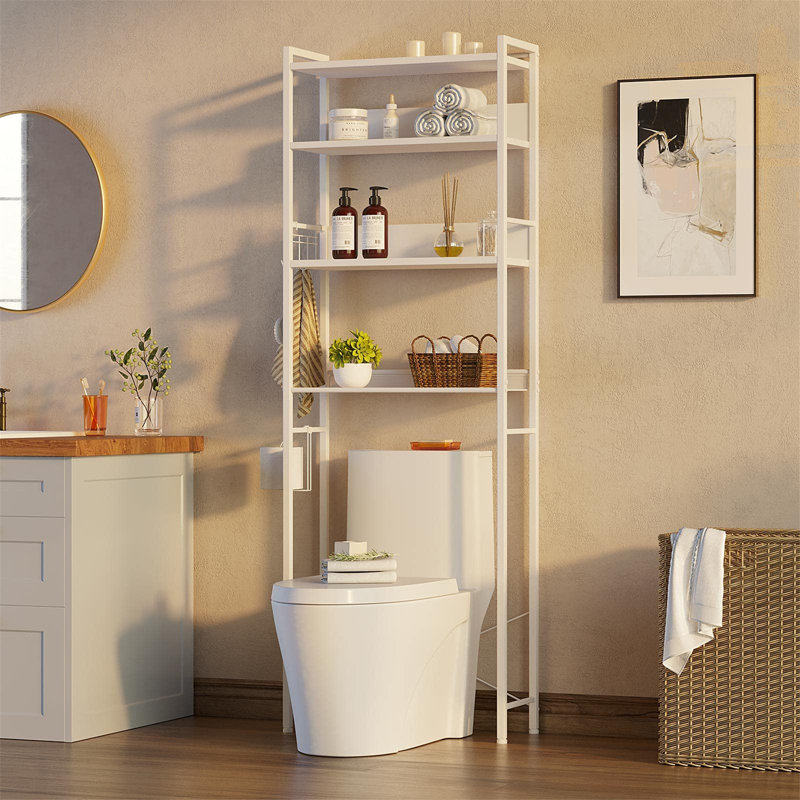 Calirose 23.6" W x 68 "H x 9.4" D Over The Toilet Storage with 4-tier shelf & 4 hooks, White