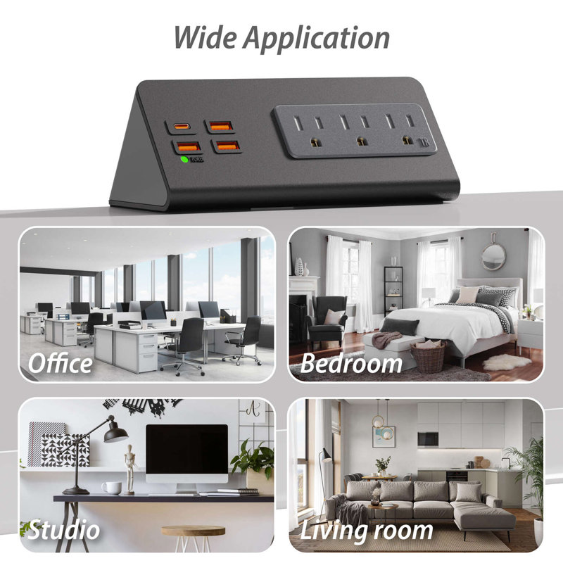 Power charging station with 3 AC and 4 USB ports one pack of 2pcs black
