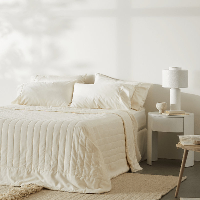 Linen Coverlet, Couvre-lit pour grand lit, Blanc