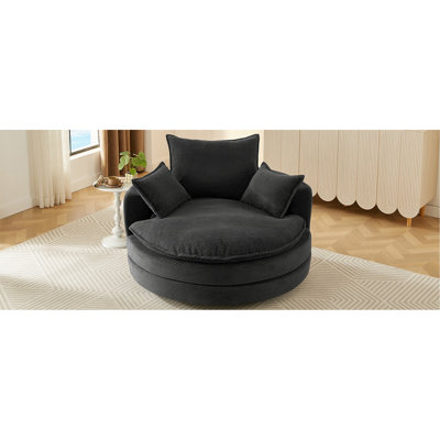 360° Swivel Sofa Chair Accent Barrel Chair 57.5"  Swivel Round Chair With Dual-Layer Cushion Design And 3 Removable Pillows For Living Room, Bedroom, Office And Hotel, Black