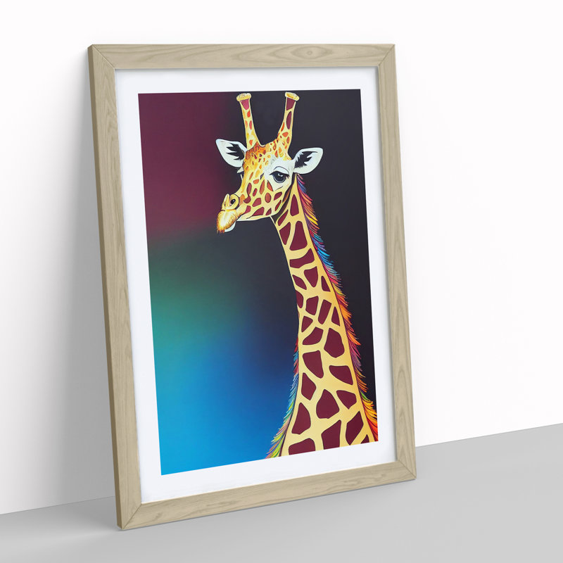 Proud Giraffe - Wall Art, 64cm H x 46cm W x 2cm D, Oak Framed Paper