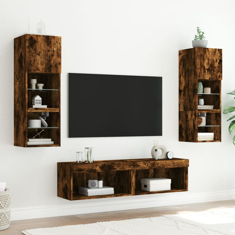 Unfinished Entertainment Centre for TVs up to 28" with Fireplace Included, Smoked Oak