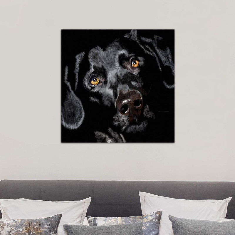 Black Lab On Black by Vicki Newton - Wrapped Canvas Painting, 66.04 cm H x 66.04 cm W x 1.91 cm D