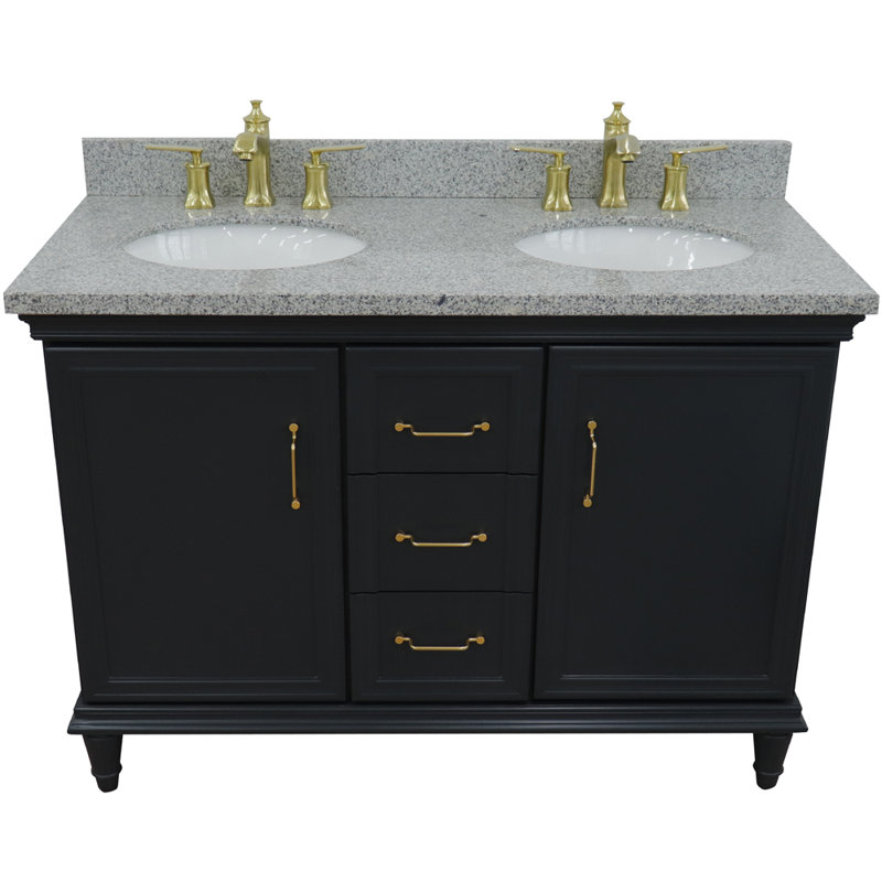 Ensemble de meuble-lavabo double 49 po Kora, Gris foncé, Granite