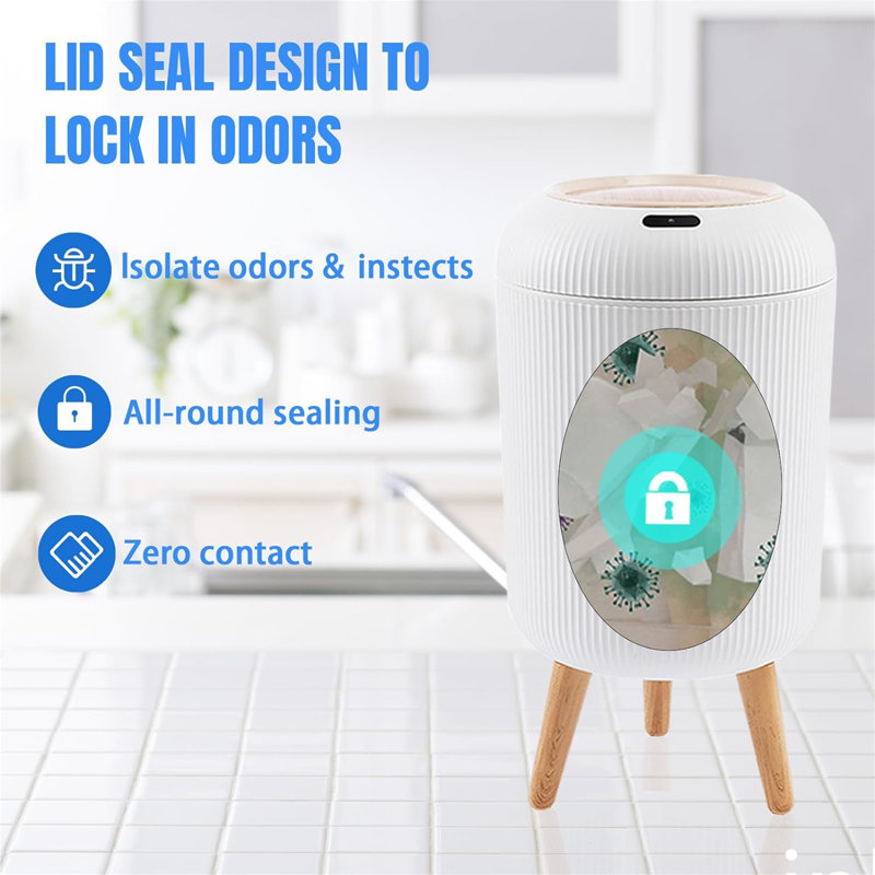 White Plastic Touchless Motion Sensor Trash Can with Lid