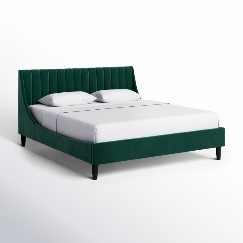 Helaina Upholstered Wingback Bed, Evergreen Velvet, King