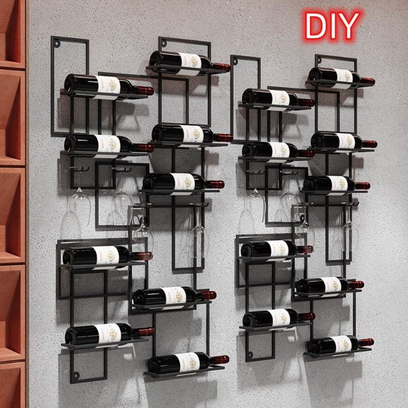 DIY Modern Red Wine Rack Wall Mounted Bar Iron Display Shelf Living Room Hanger Display Rack Wine Bottle Holder Wine Rack