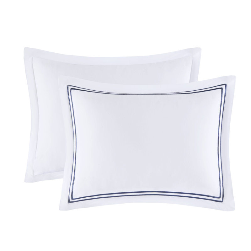 King White and Navy Cotton Sateen Comforter Set