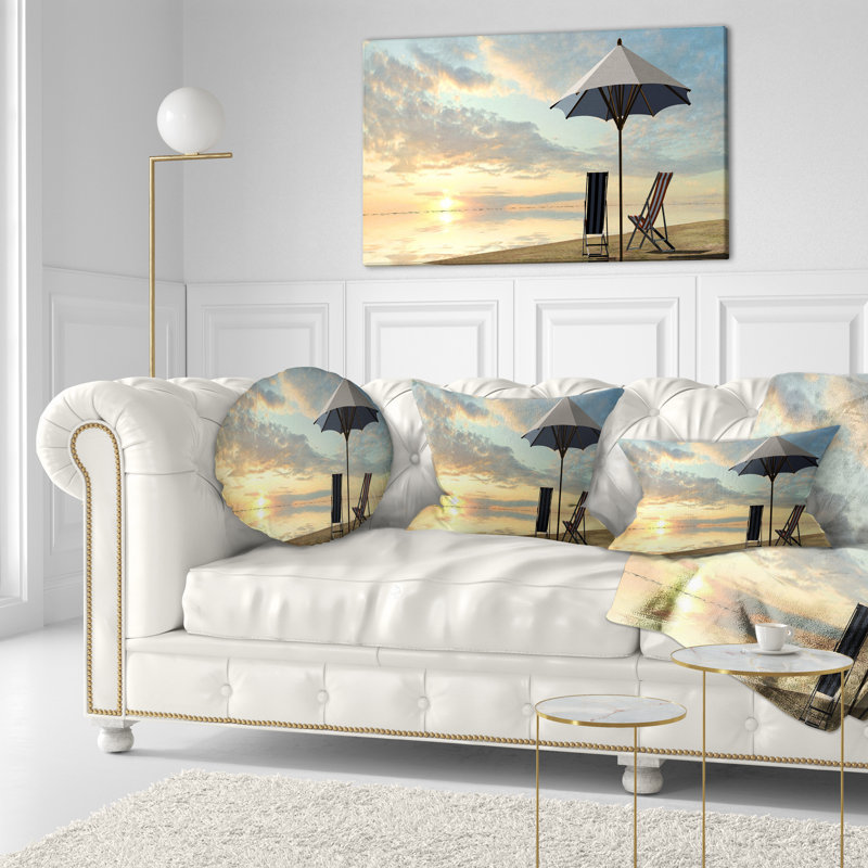 Seascape chaises de terrasse et parasol sur coussin de plage, Rectangle H 12 po x l 20 po, Coussin lombaire