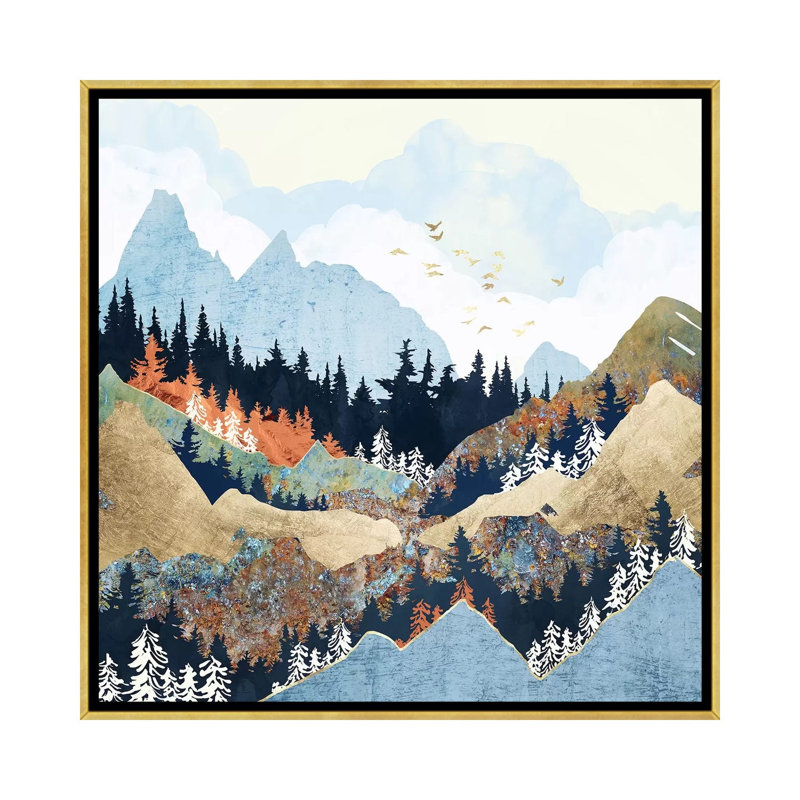 Spring Spring - impression d'art graphique, H 18 po x l 18 po x 1,5 po, Toile encadrée d'or, Pas de tapis