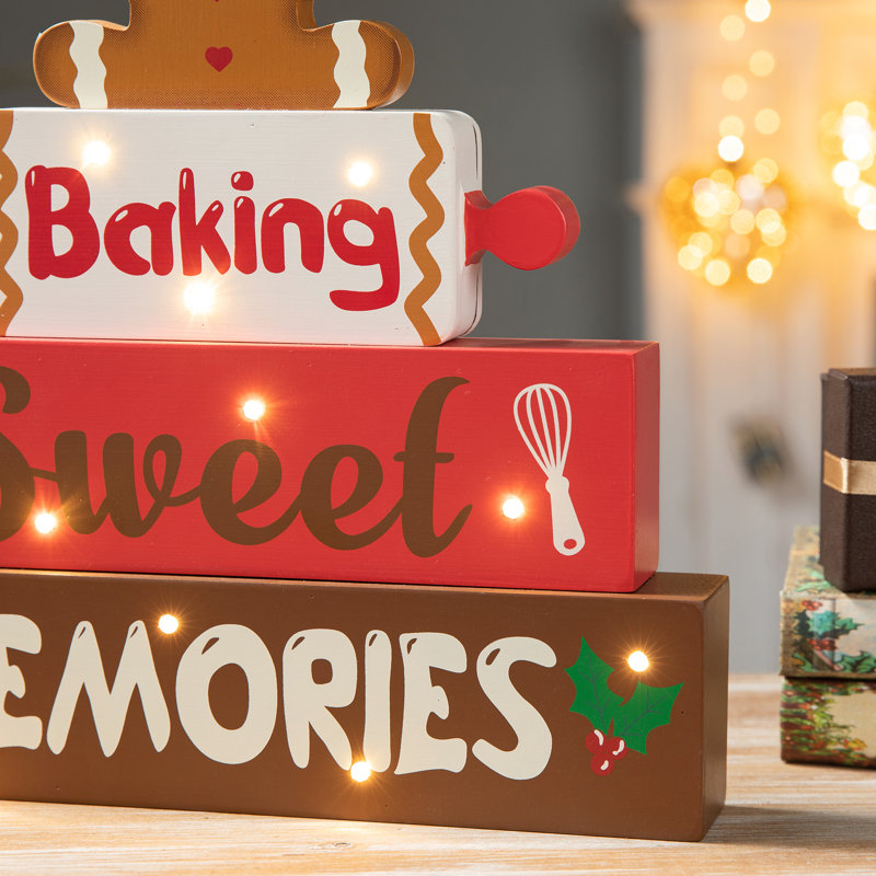 12"H Lighted Wooden Christmas Gingerbread Man Block Table Decor