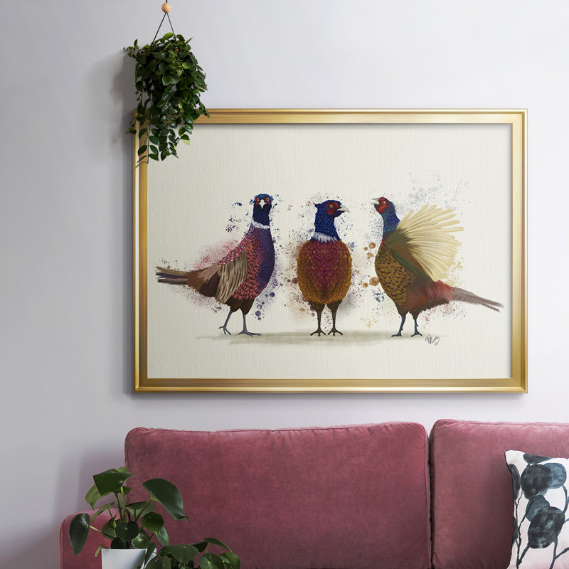 " Pheasant Trio ", 26" H x 38" W x 1.5" D, Gold