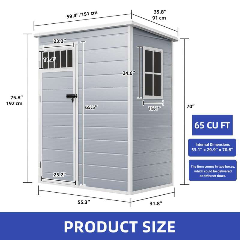 Outdoor Vertical Storage Shed with Windows, Gray