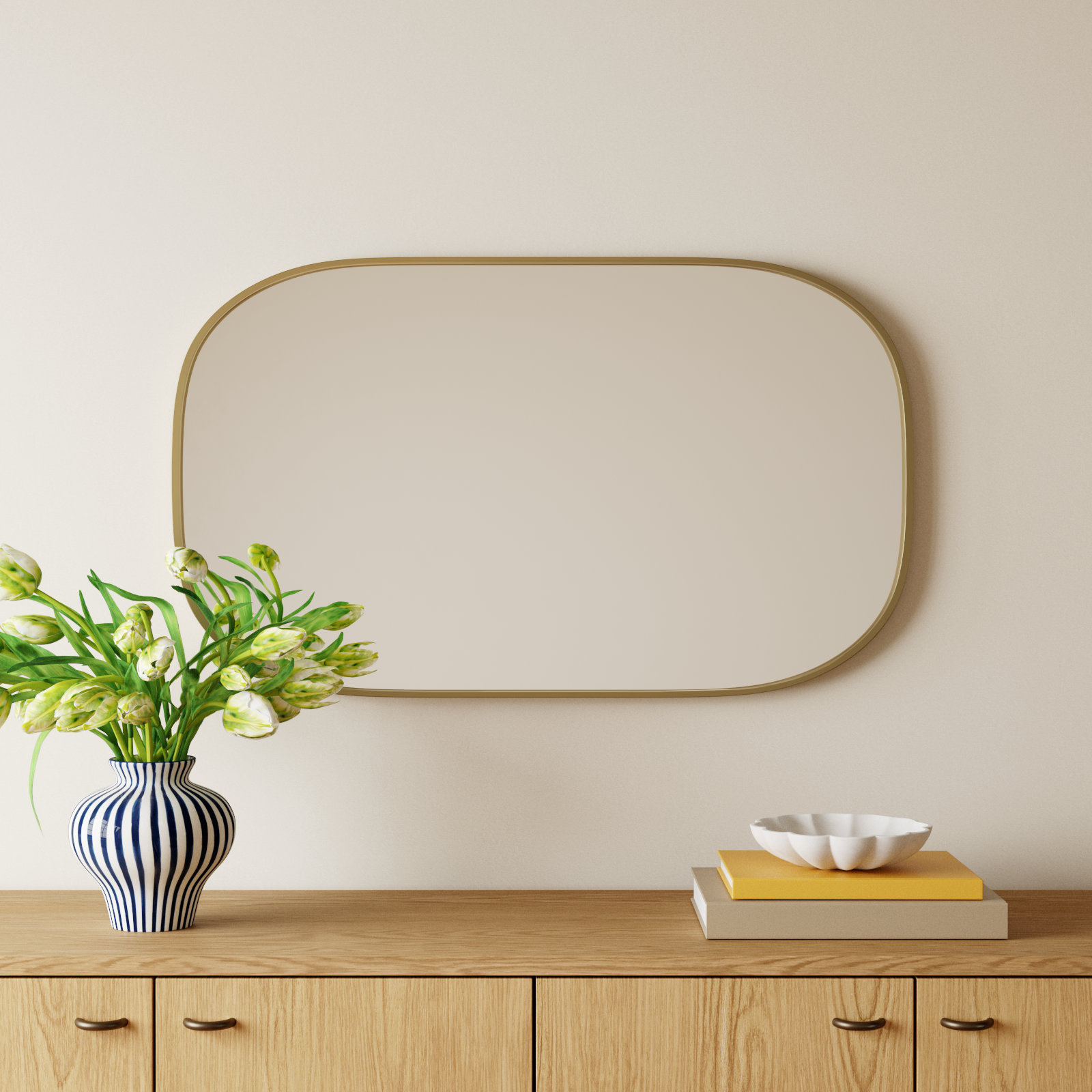 Sabine Metal Curved Oval Wall Mirror, Brass, 40" x 24"