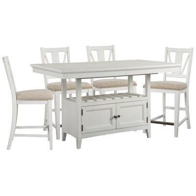 Extendable Counter Height Dining Table With 4 Counter Chairs