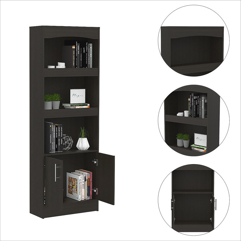 Bibliothèque, quincaillerie en métal, trois tablettes, armoire à deux portes, Noir