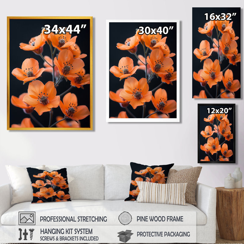 Fleurs de cerisier orange fraîches coupées en orange I - art mural cerisier en fleurs, Toile tendue, 40" H x 30" W