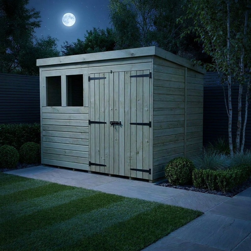 Total Sheds 7ft x 6ft Pent Garden Shed - Double Door - With Windows - Pressure Treated Timber - UK Manufactured