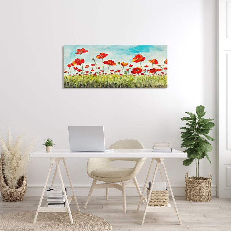 «Bright Red Poppies Meadow» par Julie Derice, H 20 po x l 48 po x P 1,5 po