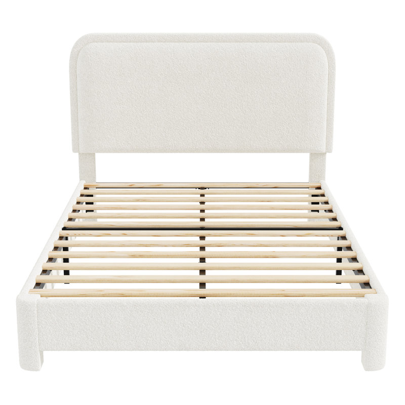 Ensemble de lit tapissier en tissu Celyn White Boucle Teddy, Grand lit
