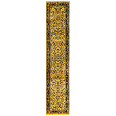 Tapis de couloir jaune en laine noué à la main Chehalis 2 pi 6 po x 12 pi 1 po