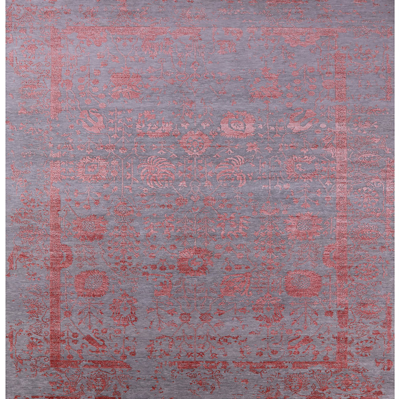 Tapis oriental rouge / gris Hockaday, Carré 8 pi