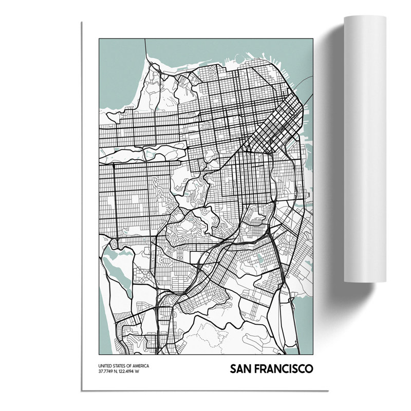 Map San Francisco USA - Frameless Print, 84cm H x 59cm W x 0.1cm D