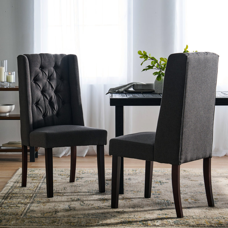 De 2 chaises de salle à manger gris foncé, dossier haut, dossier en bois, Gris foncé