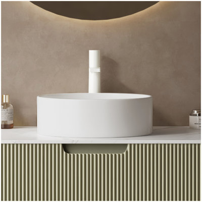 14'' Bathroom Sink, Round Vessel Ceramic Basin without Faucet, NO Cabinet, White