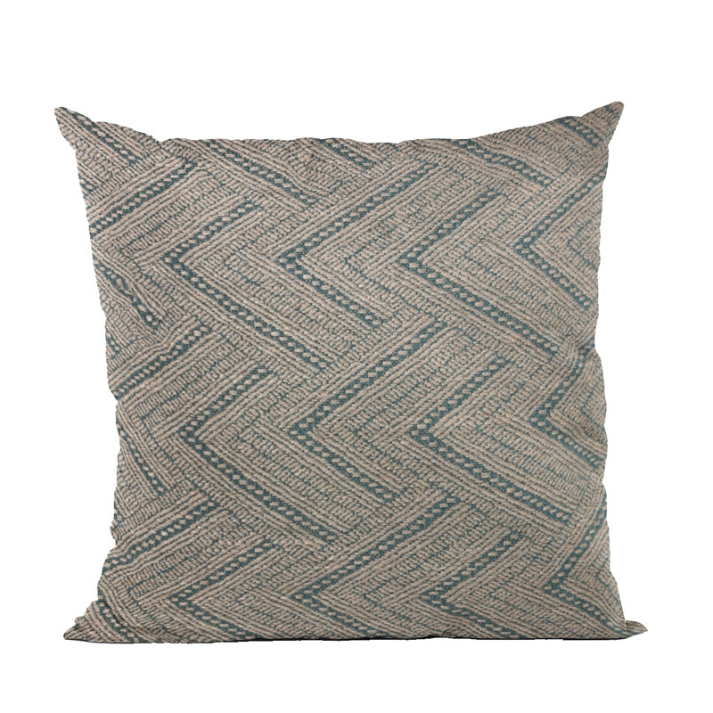 Triangles Linen Blend Geometric Indoor / Outdoor Pillow Cover & Insert, Blue Green, Square 18"