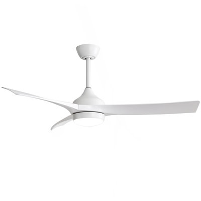 Ventilateur de plafond blanc moderne de 52 pouces avec lumière DEL de 18 W et moteur à courant continu réversible silencieux à 3 pales ABS