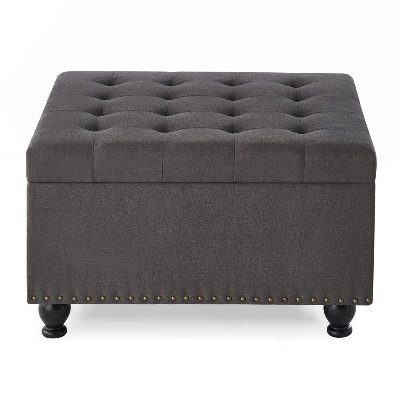 Large Square Wooden Legs Storage Ottoman, Gray