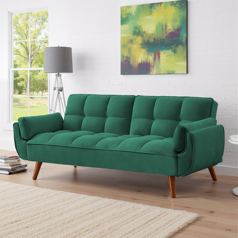 Canapé-lit convertible en tissu d'ameublement avec futons de 75,39 po Kamaren, Mélange de polyester vert