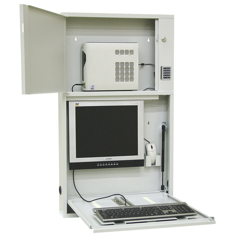 Informatics Steel Floating Desk with Power Outlet, Light Grey