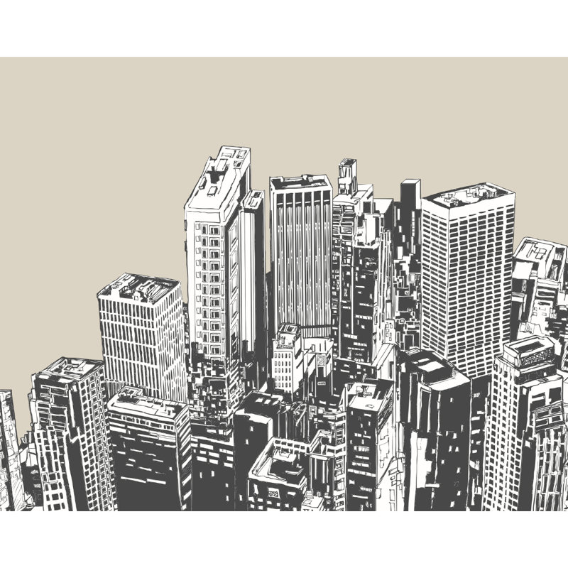 Urban City Skyscrapers - Wall Mural, 280cm L x 350cm W, Cream