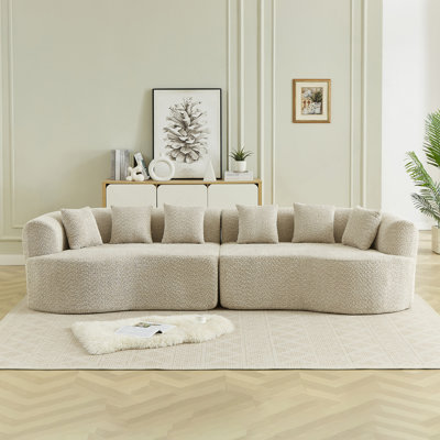 Curved Sectional Sofa, 111.5-Inch Oversized Modern Bone-Free Cloud Sofa With 6 Pillows Luxury Chenille Four-Seater Memory Foam Sofa With Deep Seat Design, Light Khaki W3505P355582