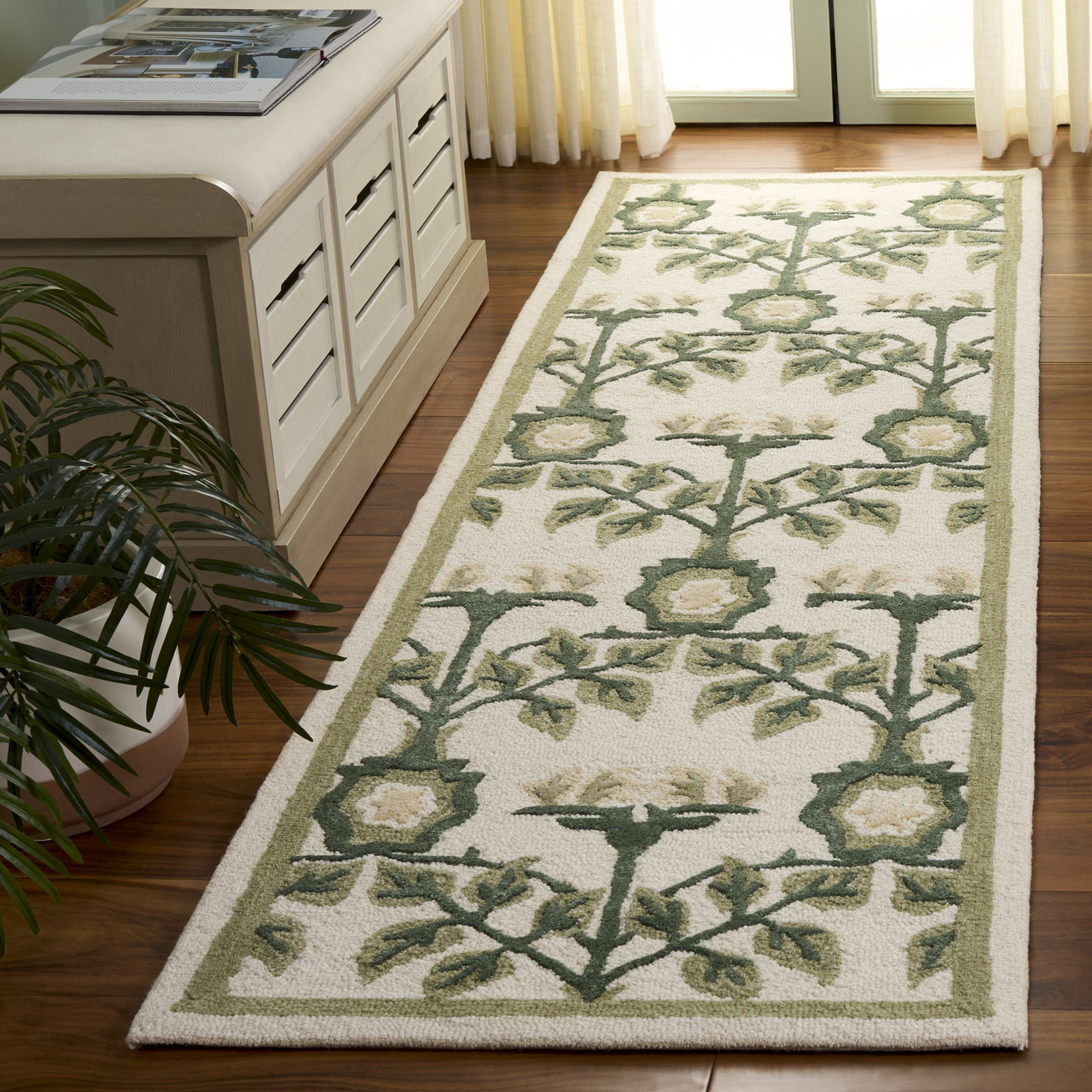 Ivory Sage Hand-Tufted Floral Wool Rug, Runner 2'3" x 8'