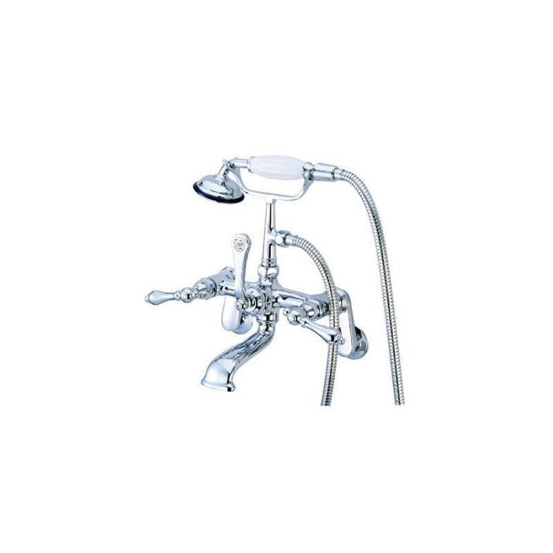 Hot Springs Triple Handle Wall Mounted Clawfoot Tub Faucet with Handshower, Chrome