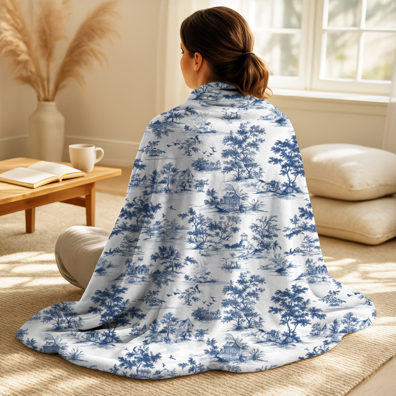 Toile Wash I - couverture douce bleue contemporaine, jeté en peluche élégant