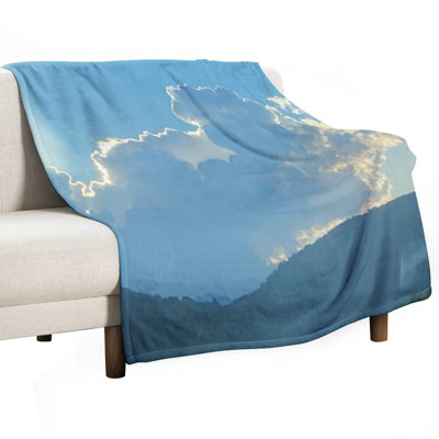 Sunlit Clouds Above Dark Mountain Silhouette Sky Luxury Flannel Throw Blanket, Soft Warm Fuzzy Blanket for Living Room Sofa Bed Home Decor