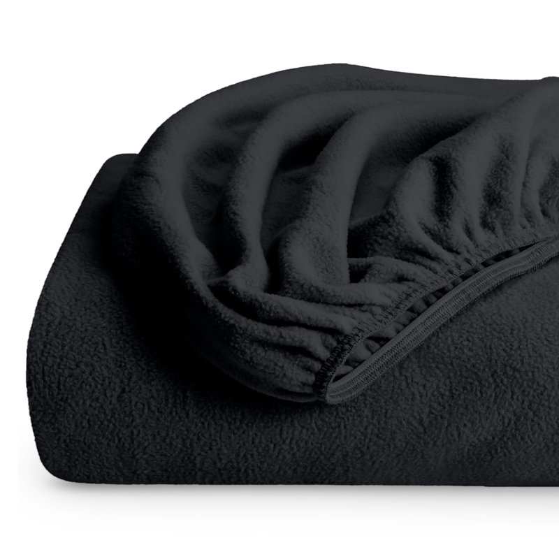Drap-housse en micro-molleton très doux, Drap-housse simple très long, Noir, noir, noir, noir