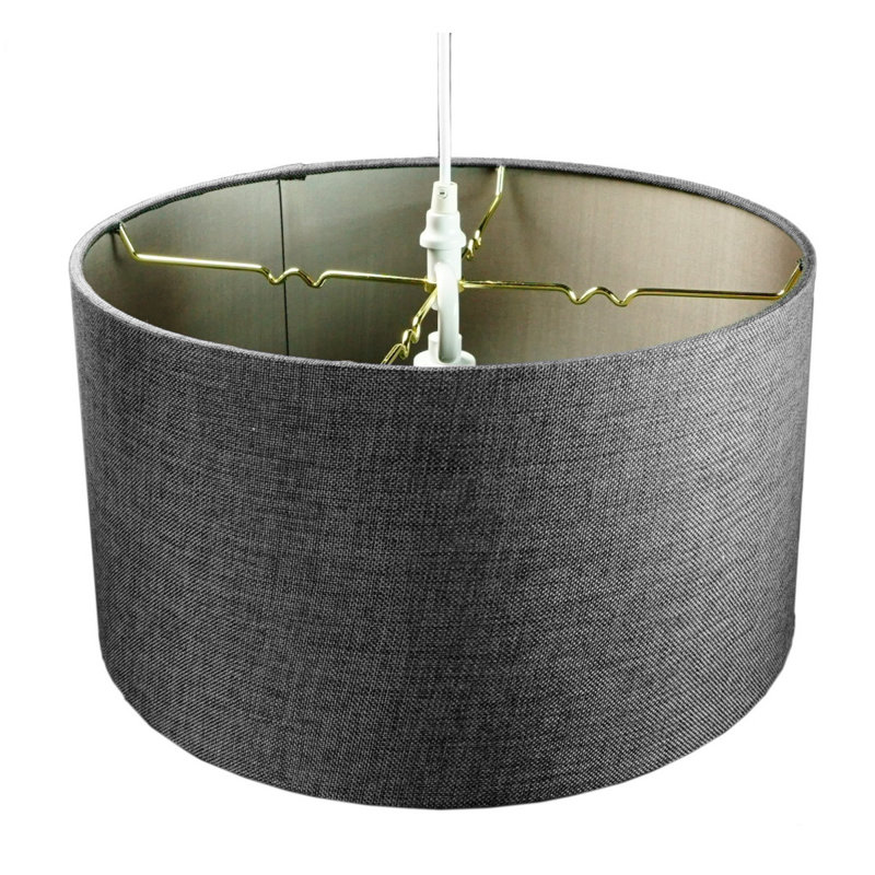 Luminaire suspendu cylindrique unique à 2 lumières, H 7 po x l 14 po x P 14 po, Gris granit