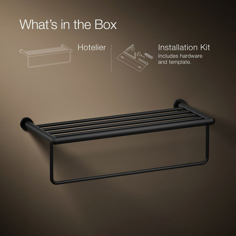 Kumin Hotelier Accent Shelf with Towel Bar, Matte Black