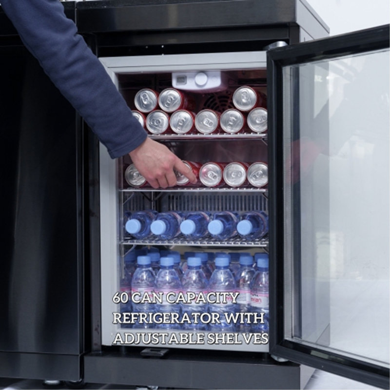 Îlot de cuisine 4 bar à 4 brûleurs de 72 000 BTU de luxe en acier inoxydable pour barbecue au propane, réfrigérateur à vin compact, réfrigérateur à vin compact, comptoir en marbre et évier en acier inoxydable