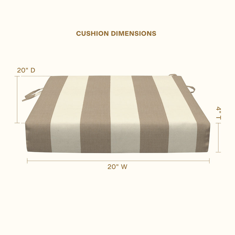 Coussin de siège d'extérieur carré Meridian, Rayures auvent brun clair, L 20 po x P 20 po