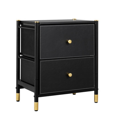 Commode à tiroirs, tables de chevet à 2 tiroirs pour la chambre à coucher - Petite commode de chevet avec bacs en cuir PU - Table de bout élégante et meubles de chevet - Parfait pour le placard, la chambre à coucher, la couleur: