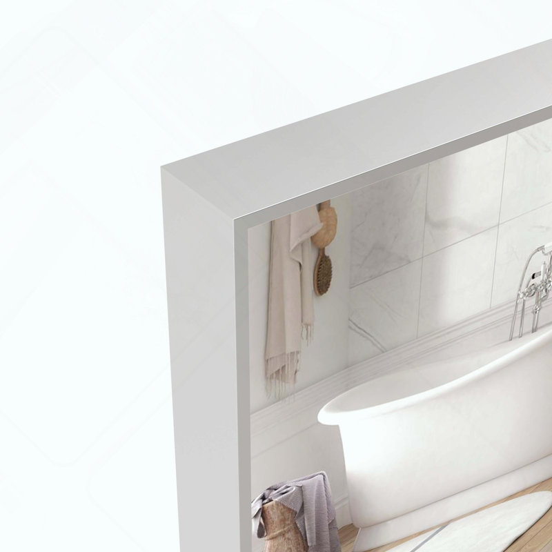 Oversized Rectangle Mirror with Removable Tray and Silver Frame, Silver