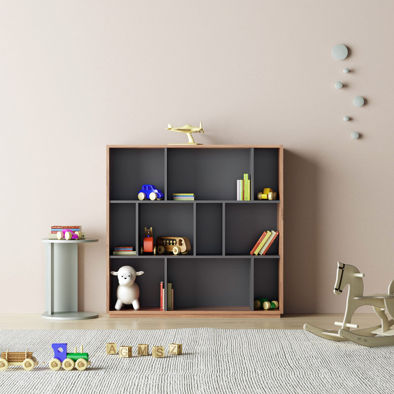 Geonna 117cm H x 111.5cm W Geometric Bookcase, Walnut/Graphite