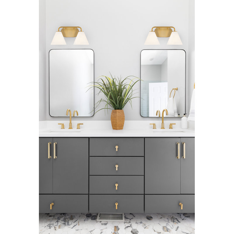 Falbo 2-Light Bathroom Vanity Light in Warm Brass, Brass, 8" H x 15.5" W x 15.5" D, 2 Lights